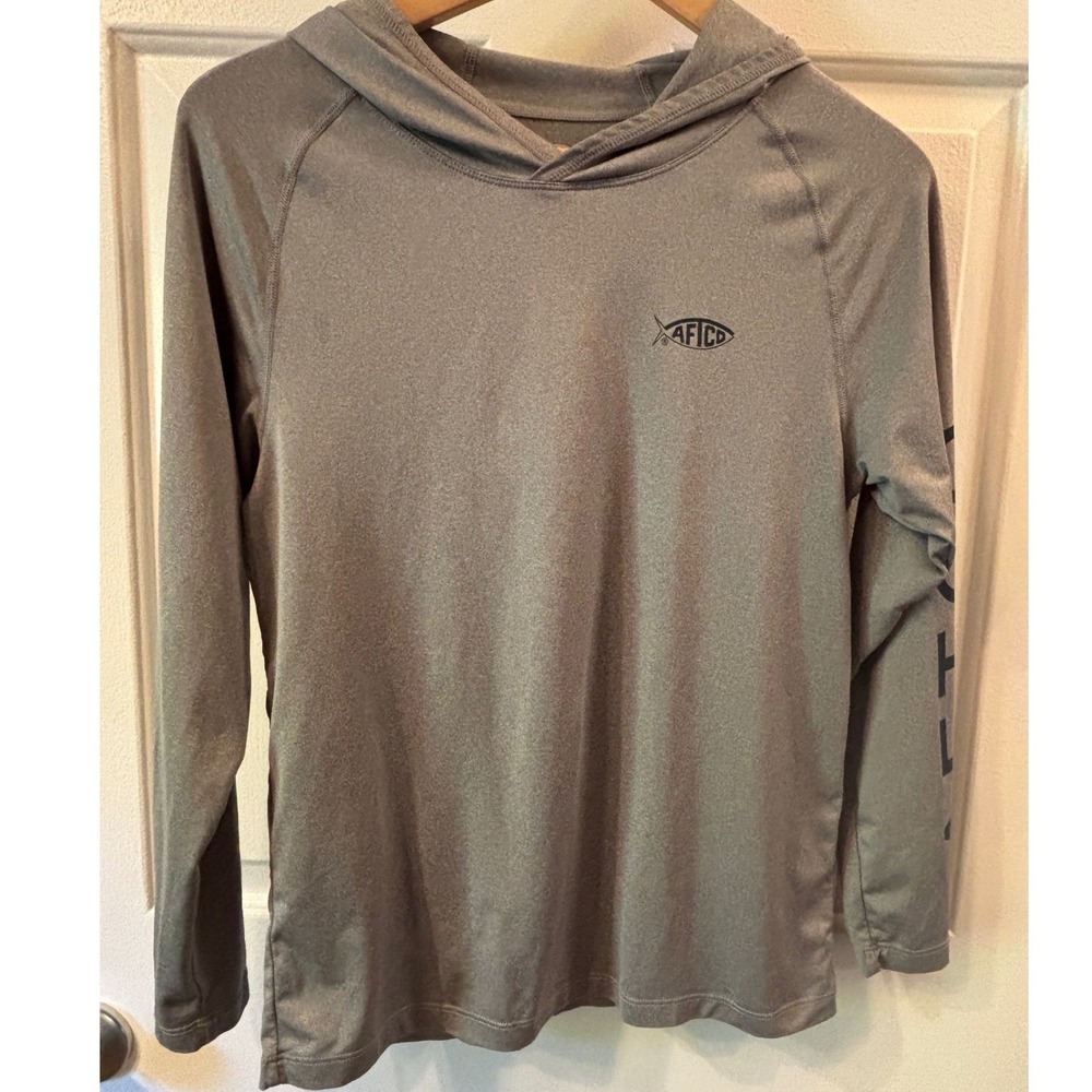 AFTCO Kids AFTECH Samurai Hoodie Gray Long Sleeve Performance Fishing Shirt L
